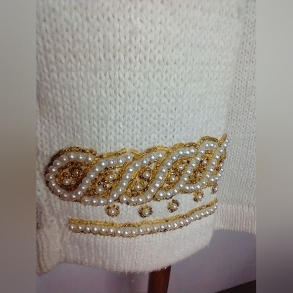 Elegant Cream and Gold Embellished Sweater - Picture 7 of 8